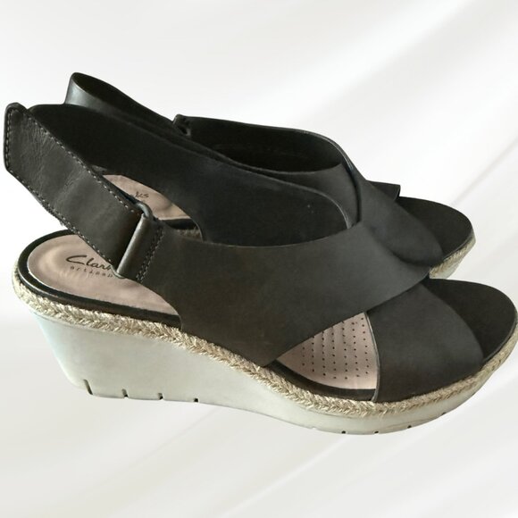 Clarks Palm Glow Olive Green Wedge Sandals Size 9 - Picture 7 of 16